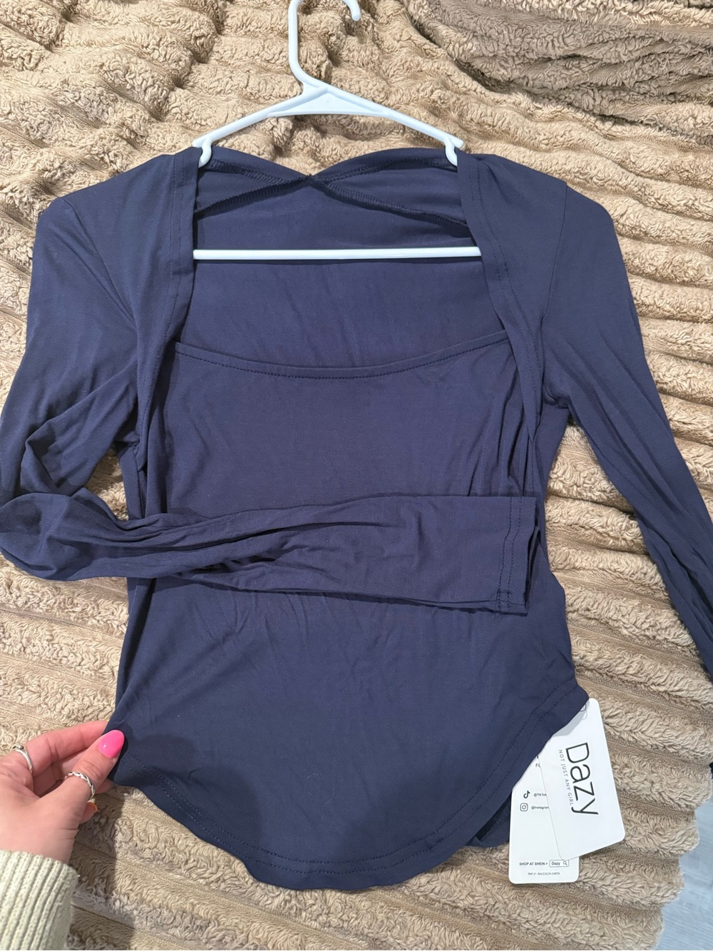 Dazy Women's Navy Long Sleeve Square Neck Top -soooo soft